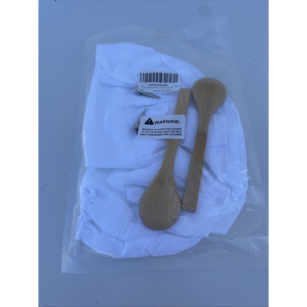 Kids Set Of Two  Adjustable Chefs Hats With Hair Clips And Wooden Spoons Sealed